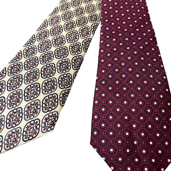 Christian Dior Monsieur Mens Lot of 2 Medallion Print Silk Classic Neck Tie - Picture 2 of 5